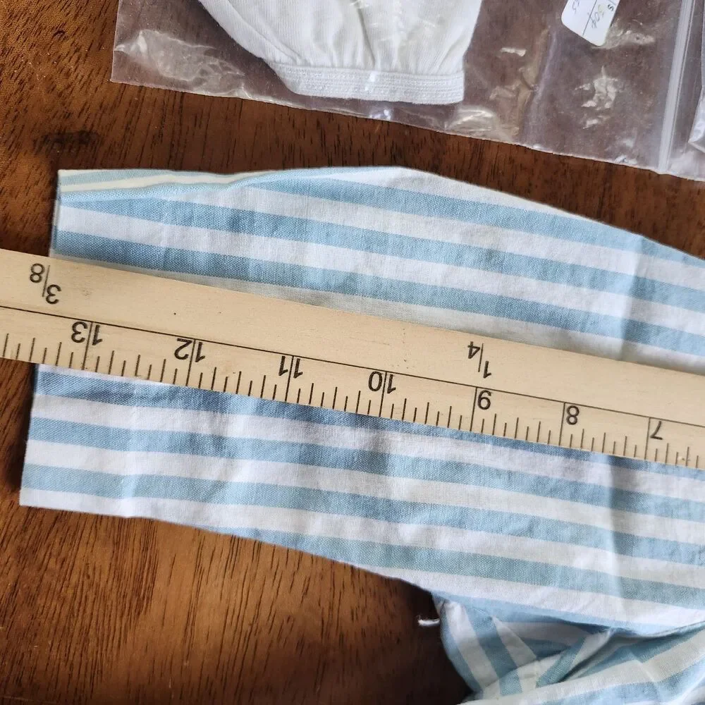 Vintage Style Doll Clothes Lot Blue Striped Romper White Panties Apron Socks
